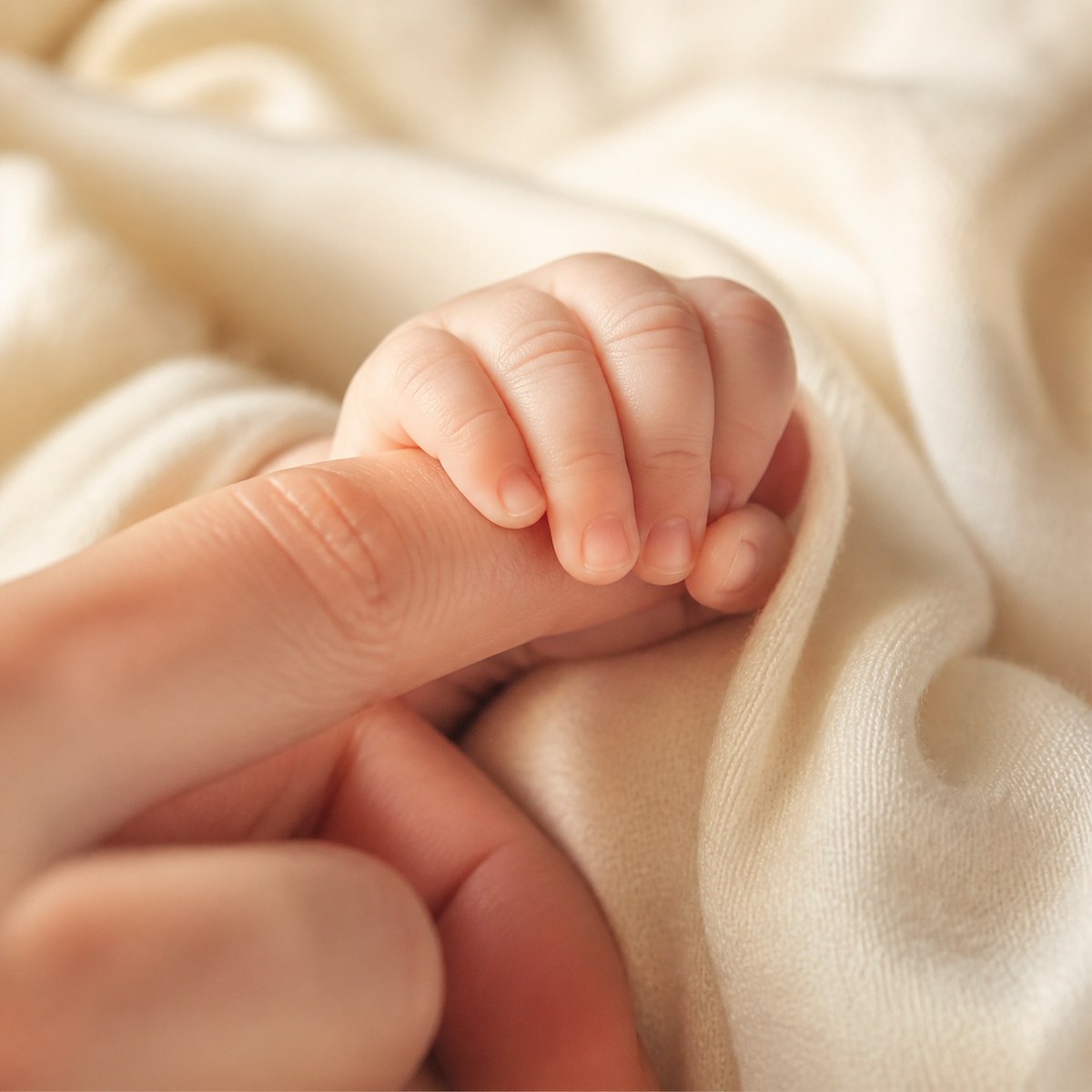 Малыш держит палец родителя